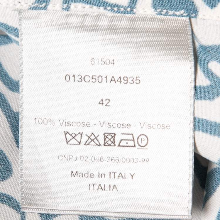 Pre Owned Dior White and Blue Swirl Logo Printed Shirt XL