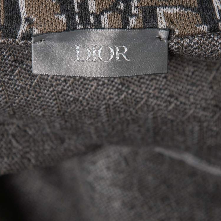 Pre Owned Dior Brown & Grey Oblique Logo Jacquard Knit Button Front Shirt XXL