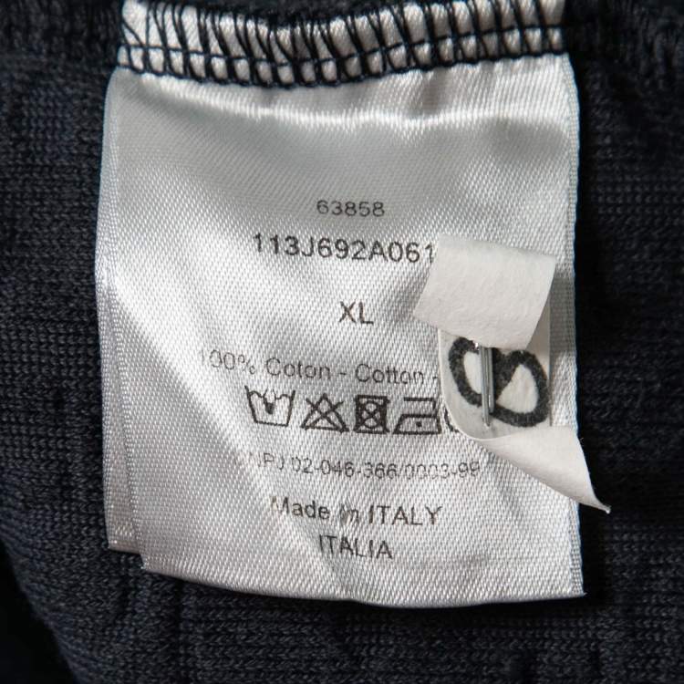 Pre Owned Dior Navy Blue Oblique Monogram Jacquard Terry Short Sleeve T-Shirt XL