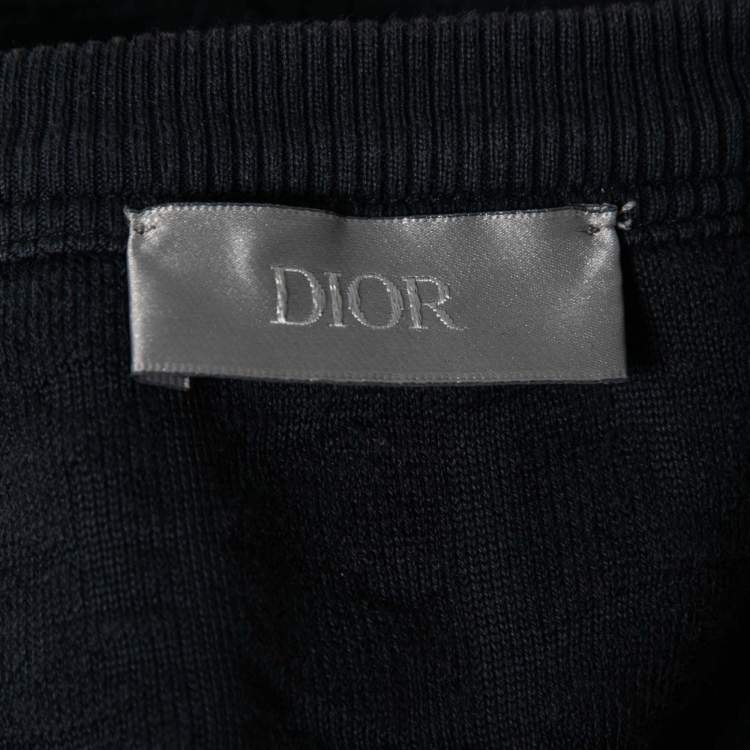 Pre Owned Dior Navy Blue Oblique Monogram Jacquard Terry Short Sleeve T-Shirt XL