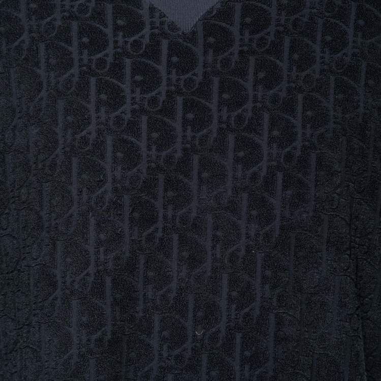 Pre Owned Dior Navy Blue Oblique Monogram Jacquard Terry Short Sleeve T-Shirt XL