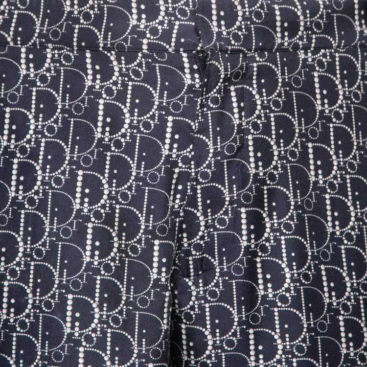 Pre Owned Dior Navy Blue Silk Pearl Print Shorts L
