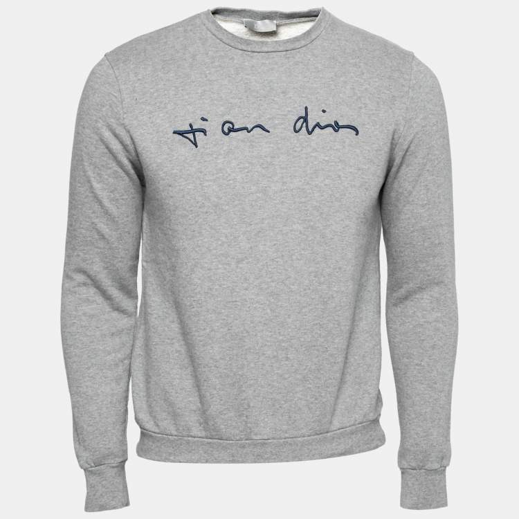 Pre Owned Dior Grey Embroidered Cotton Round Neck Sweatshirt XS