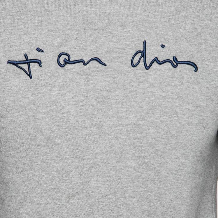 Pre Owned Dior Grey Embroidered Cotton Round Neck Sweatshirt XS