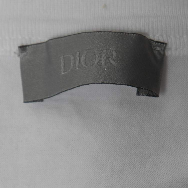 Pre Owned Dior White Cotton Logo Print Crewneck T-Shirt M 
