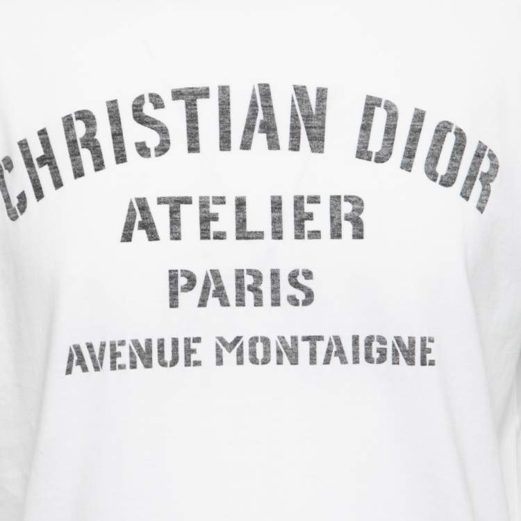 Pre Owned Dior White Cotton Logo Print Crewneck T-Shirt M 