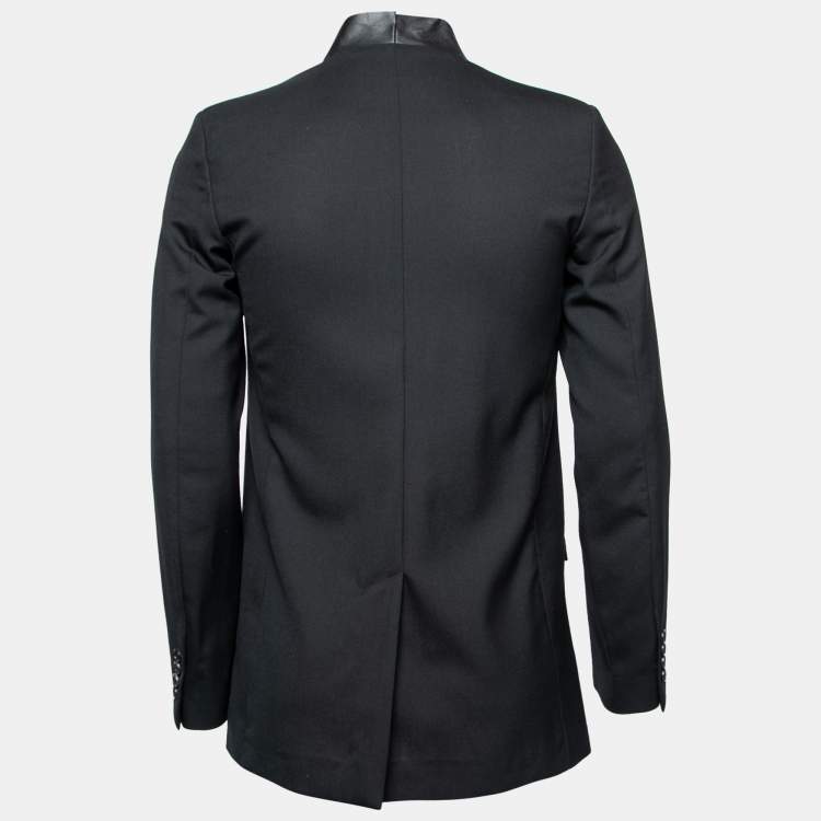 Pre Owned Dior Homme Black Wool & Leather Lapel Single-Breasted Blazer S