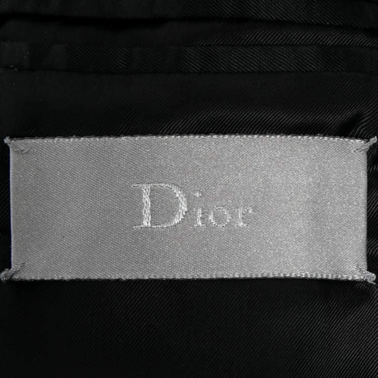 Pre Owned Dior Homme Black Wool & Leather Lapel Single-Breasted Blazer S
