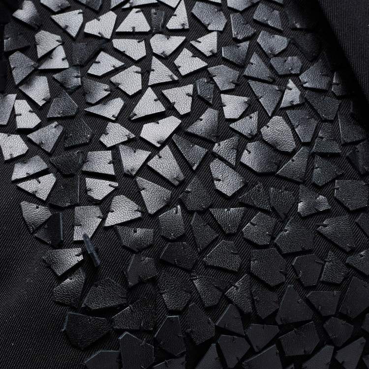 Pre Owned Dior Black Wool & Leather Embellished Single Breasted Blazer S