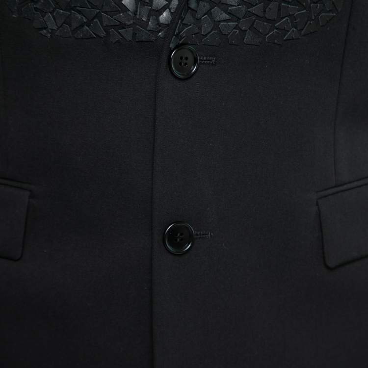 Pre Owned Dior Black Wool & Leather Embellished Single Breasted Blazer S