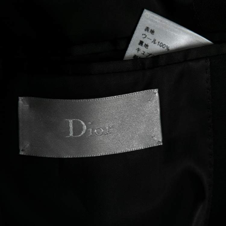 Pre Owned Dior Black Wool & Leather Embellished Single Breasted Blazer S