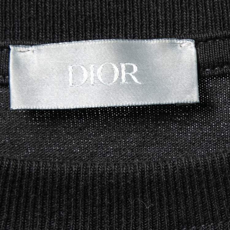 Pre Owned Dior Homme Black Cotton Flower-Embroidered T-Shirt S