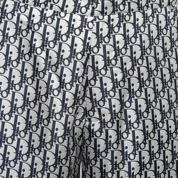 Pre Owned Dior Blue Oblique Printed Silk Bermuda Shorts M