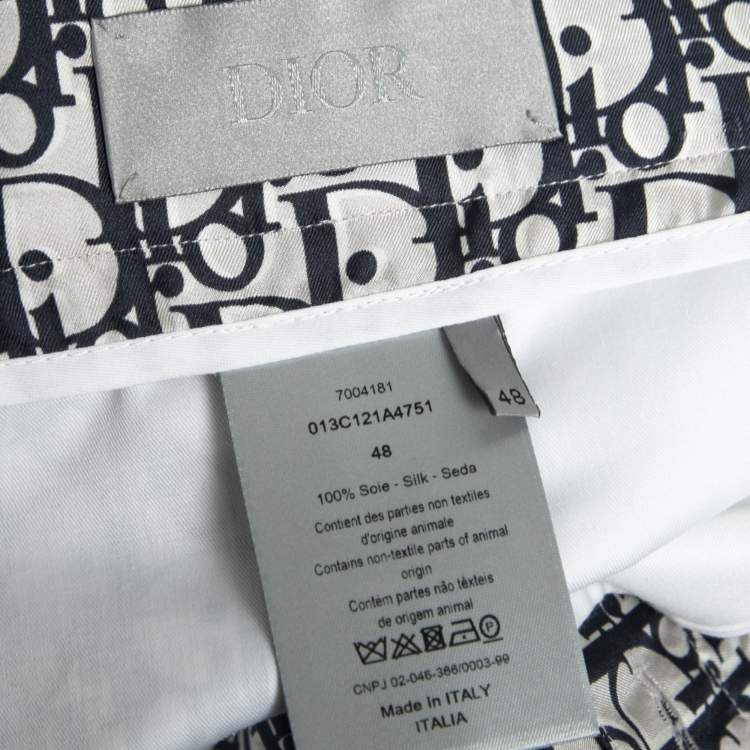 Pre Owned Dior Blue Oblique Printed Silk Bermuda Shorts M