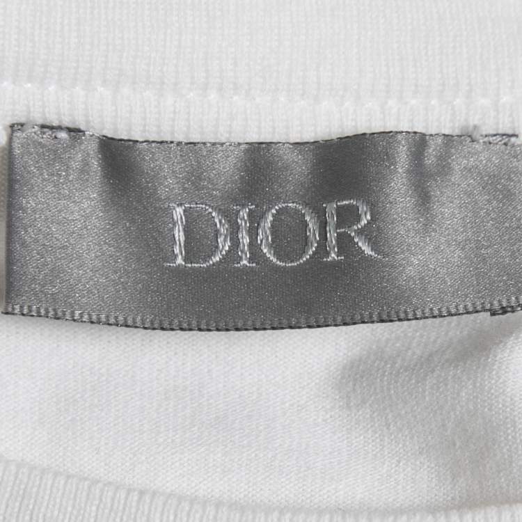 Pre Owned Dior White Logo Printed Cotton Short Sleeve T-Shirt S