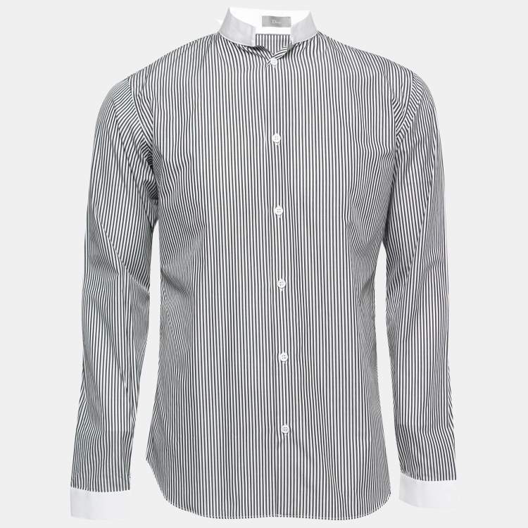 Pre Owned Dior Navy Blue Striped Cotton Open Collar Classic Shirt M 