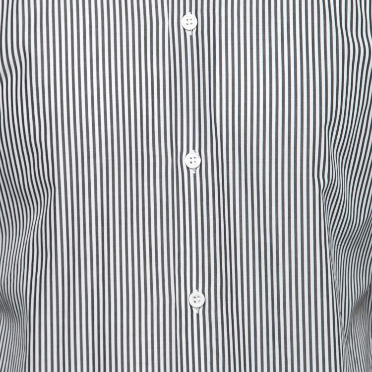 Pre Owned Dior Navy Blue Striped Cotton Open Collar Classic Shirt M 