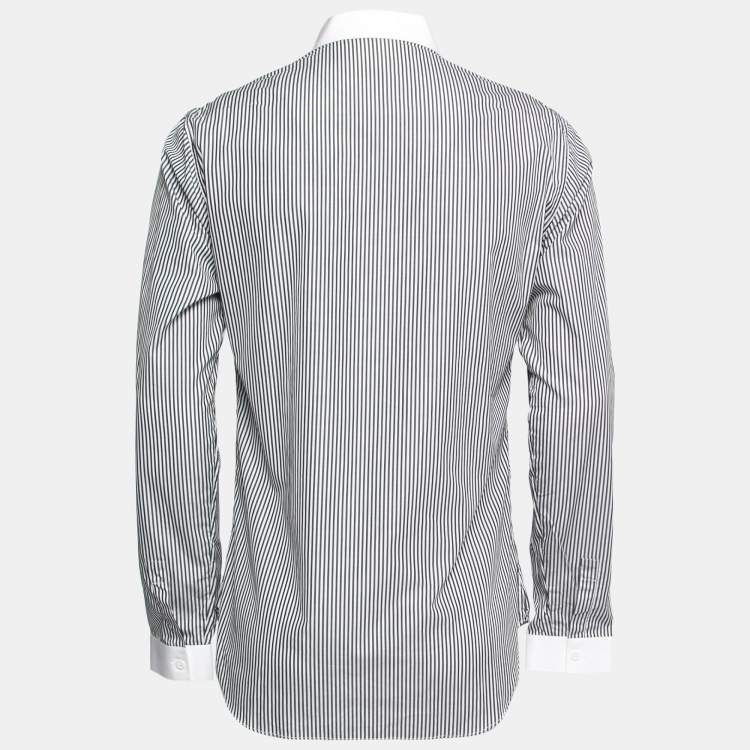 Pre Owned Dior Navy Blue Striped Cotton Open Collar Classic Shirt M 