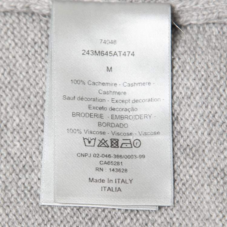 Pre Owned Dior Grey Logo Embroidered Cashmere Knit Long Sleeve Jumper M