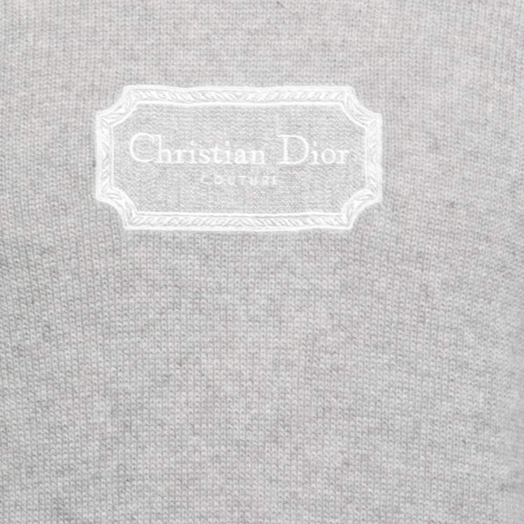 Pre Owned Dior Grey Logo Embroidered Cashmere Knit Long Sleeve Jumper M