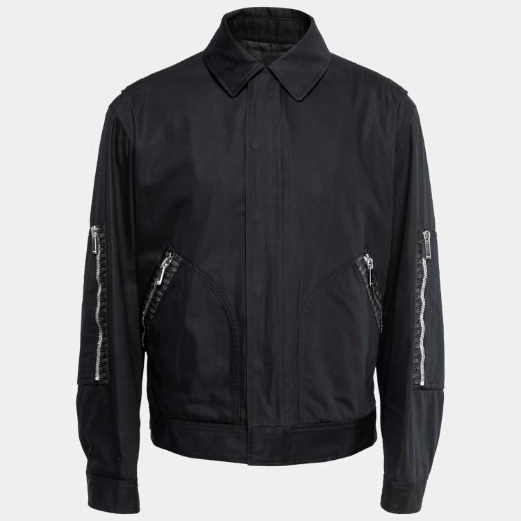 Pre Owned Dior Black Gabardine Monogram Trim Detail Zip-Up Jacket XL