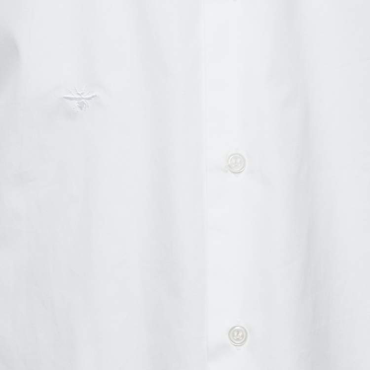 Pre Owned Dior Homme White Cotton Bee Embroidered Contrast Collar Shirt L