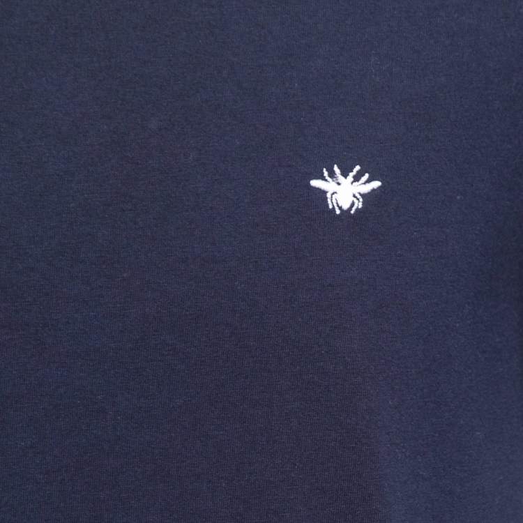 Pre Owned Dior Homme Navy Blue Cotton Bee Embroidered T-Shirt L