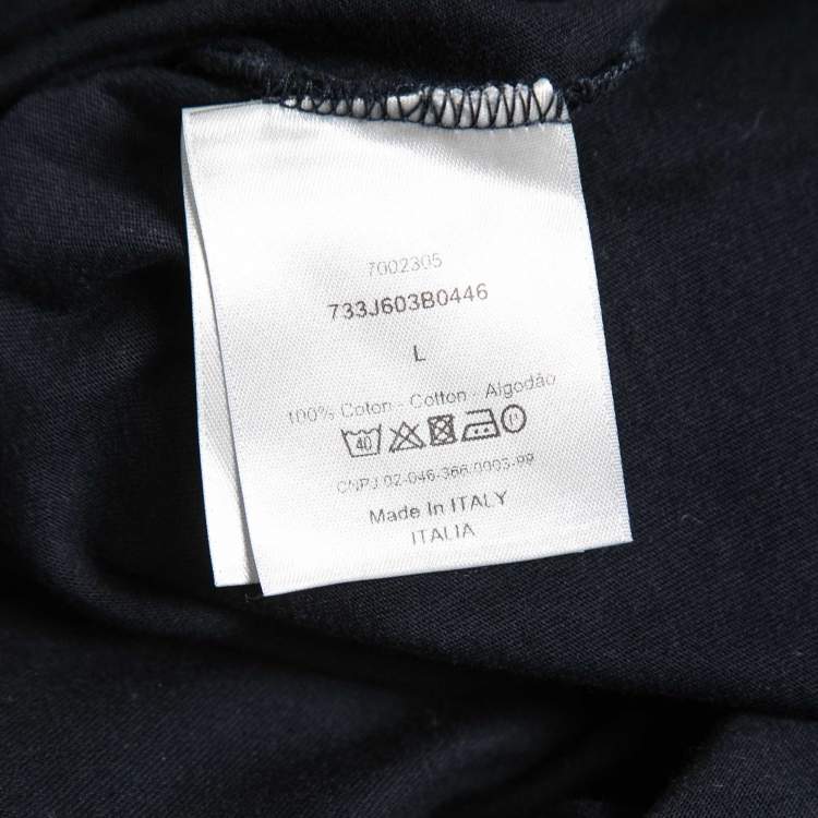 Pre Owned Dior Homme Navy Blue Cotton Bee Embroidered T-Shirt L