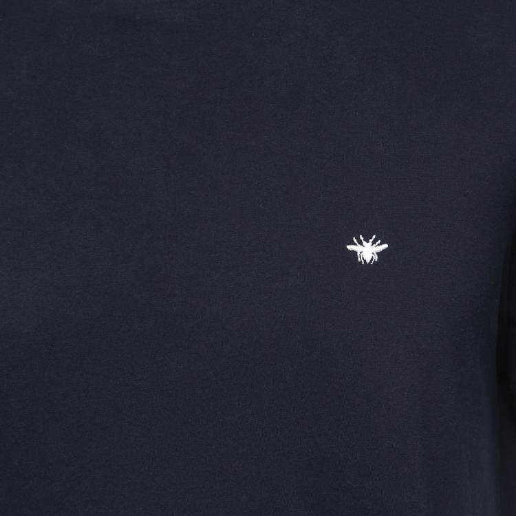 Pre Owned Dior Navy Blue Bee Embroidered Cotton Crew Neck T-Shirt L