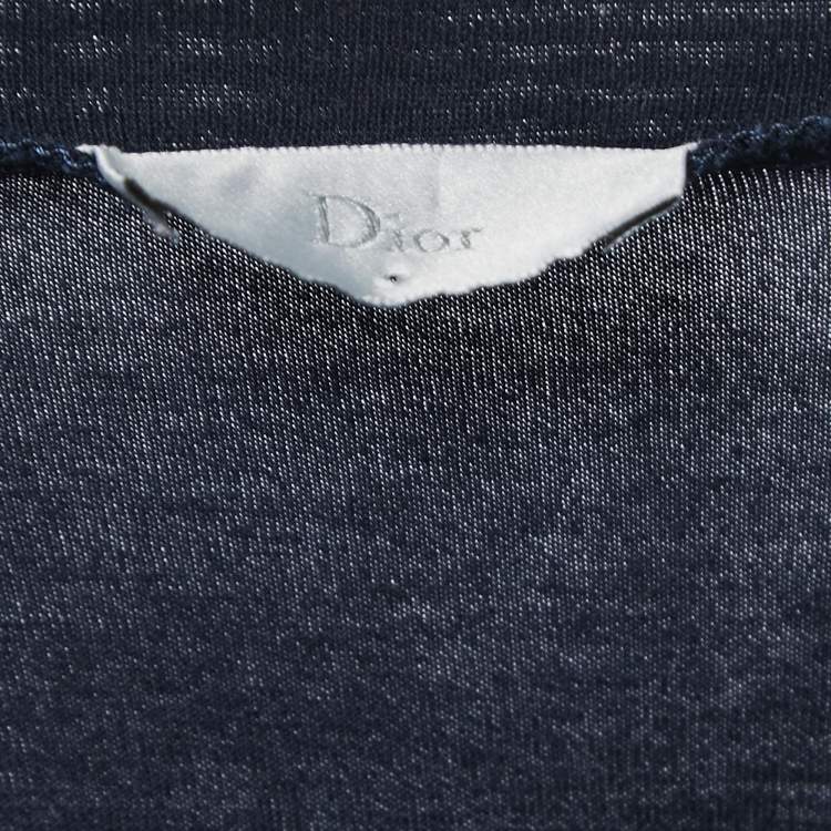 Pre Owned Dior Navy Blue Bee Embroidered Cotton Crew Neck T-Shirt L