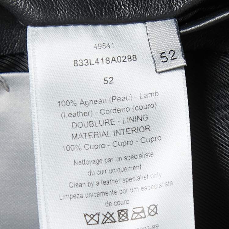 Pre Owned Dior Homme Black Leather Zip Front Bomber Jacket XL