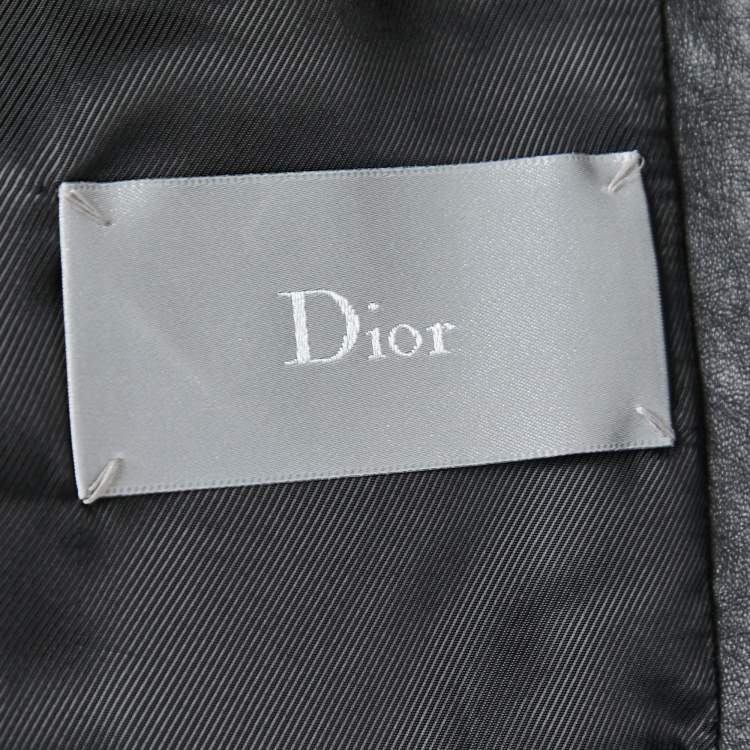 Pre Owned Dior Homme Black Leather Zip Front Bomber Jacket XL