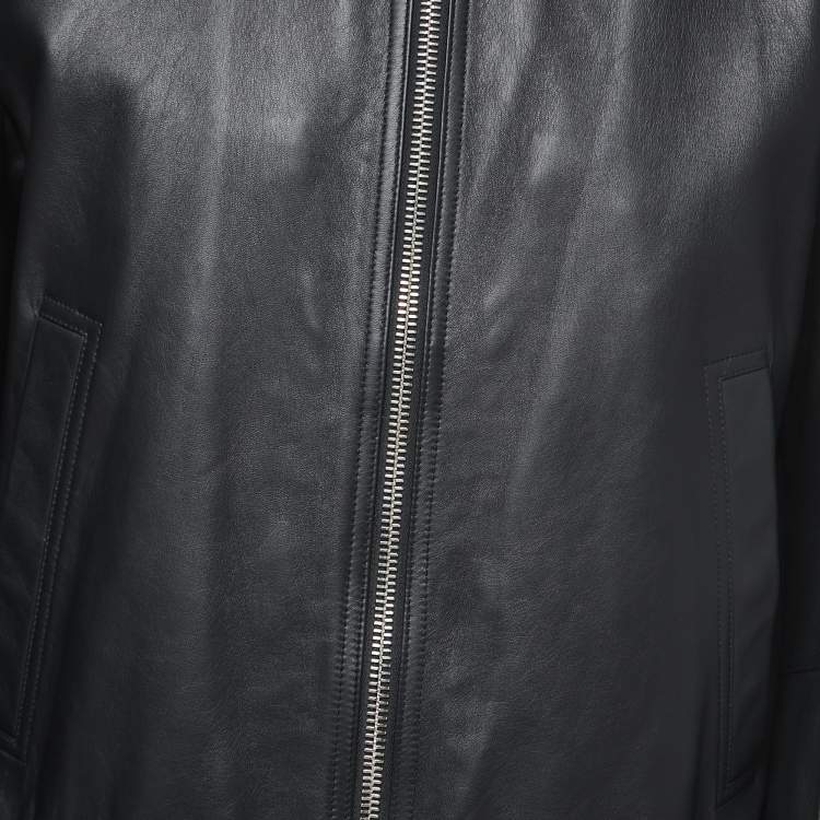 Pre Owned Dior Homme Black Leather Zip Front Bomber Jacket XL