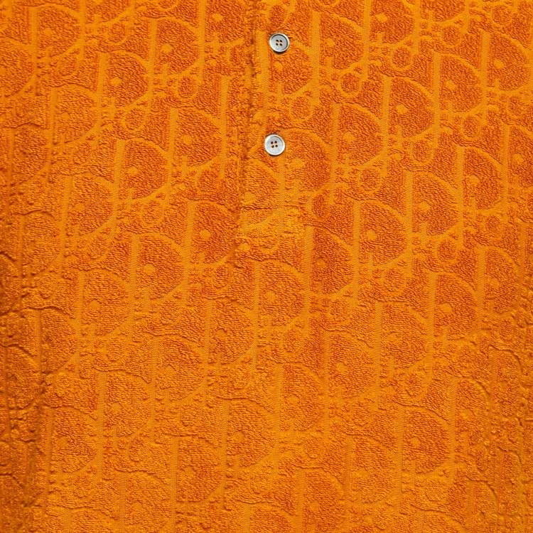 Pre Owned Dior Orange Oblique Monogram Jacquard Terry Short Sleeve Polo T-Shirt S