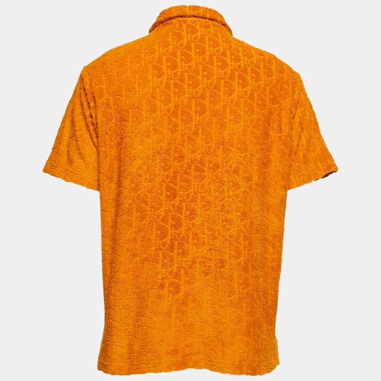 Dior Orange Oblique Monogram Jacquard Terry Short Sleeve Polo T