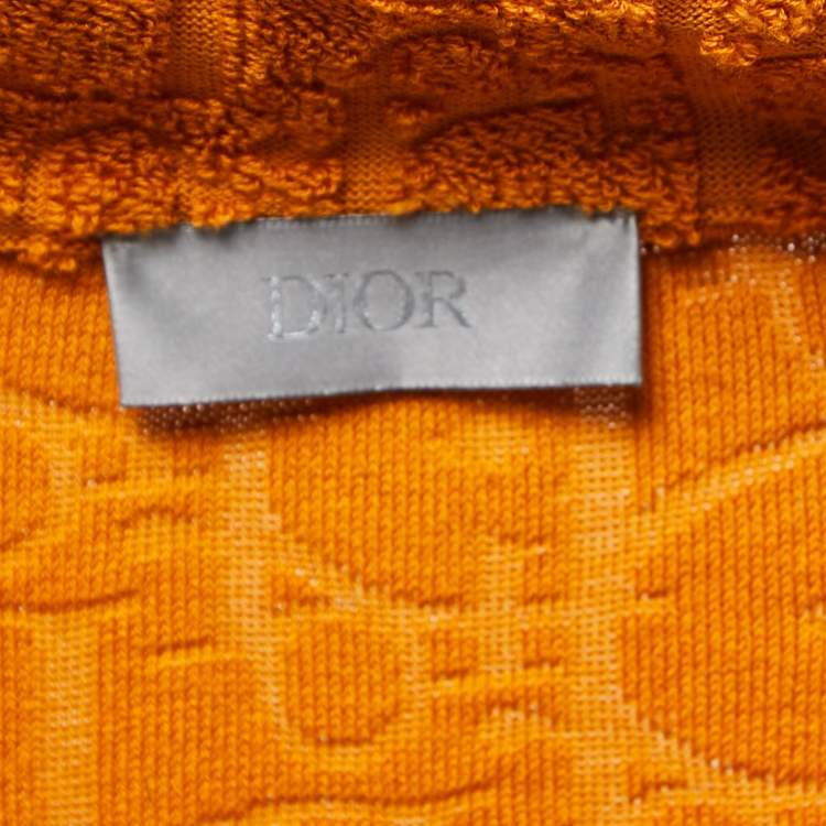 Pre Owned Dior Orange Oblique Monogram Jacquard Terry Short Sleeve Polo T-Shirt S