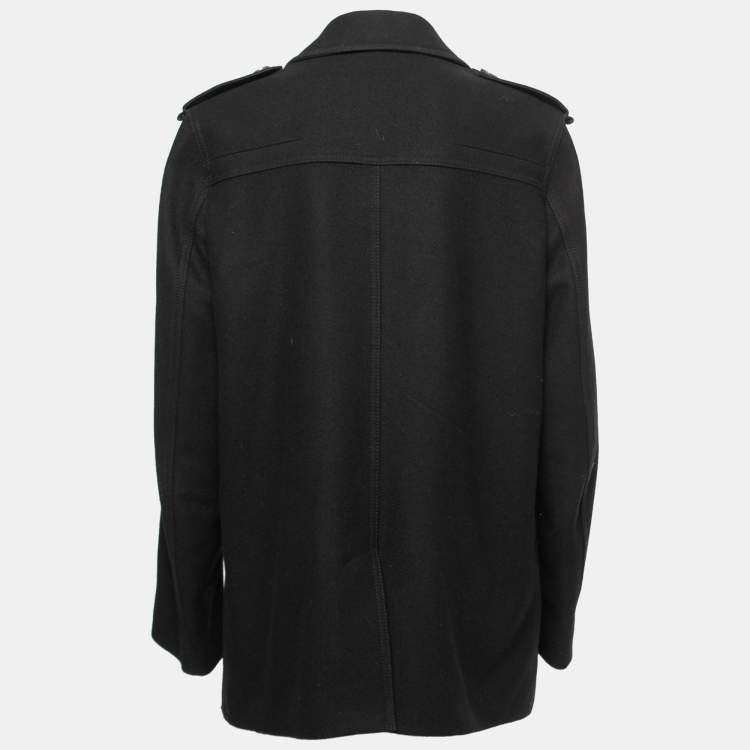 Pre Owned Dior Black Wool Blend Double Breasted Peacoat L