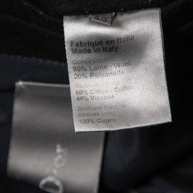 Pre Owned Dior Black Wool Blend Double Breasted Peacoat L