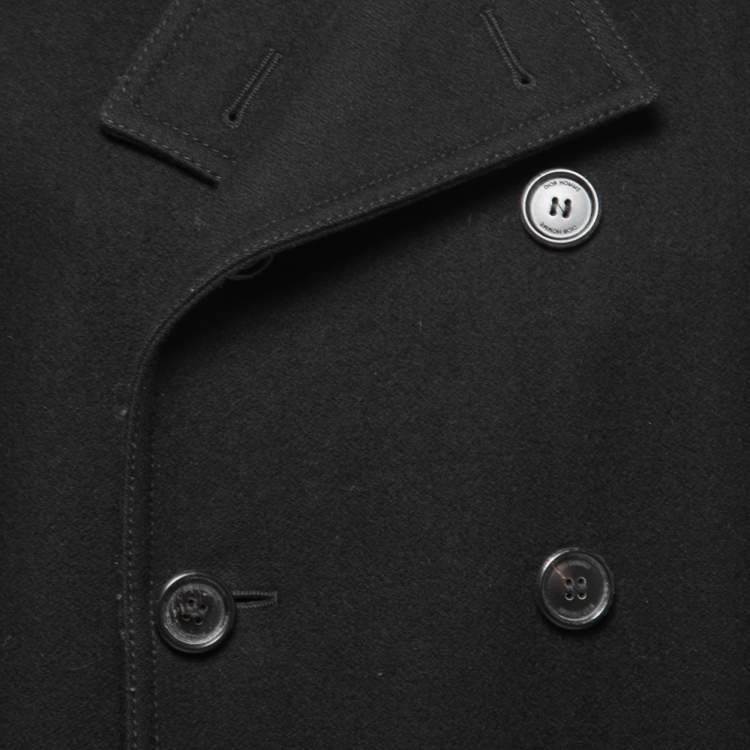 Pre Owned Dior Black Wool Blend Double Breasted Peacoat L