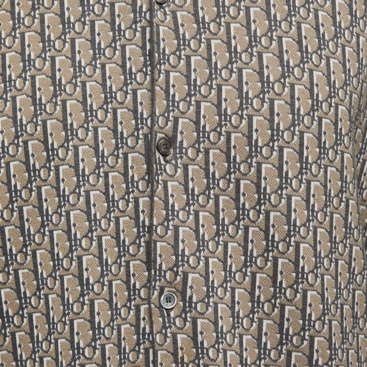 Pre Owned Dior Brown & Grey Oblique Logo Jacquard Knit Button Front Shirt XXL