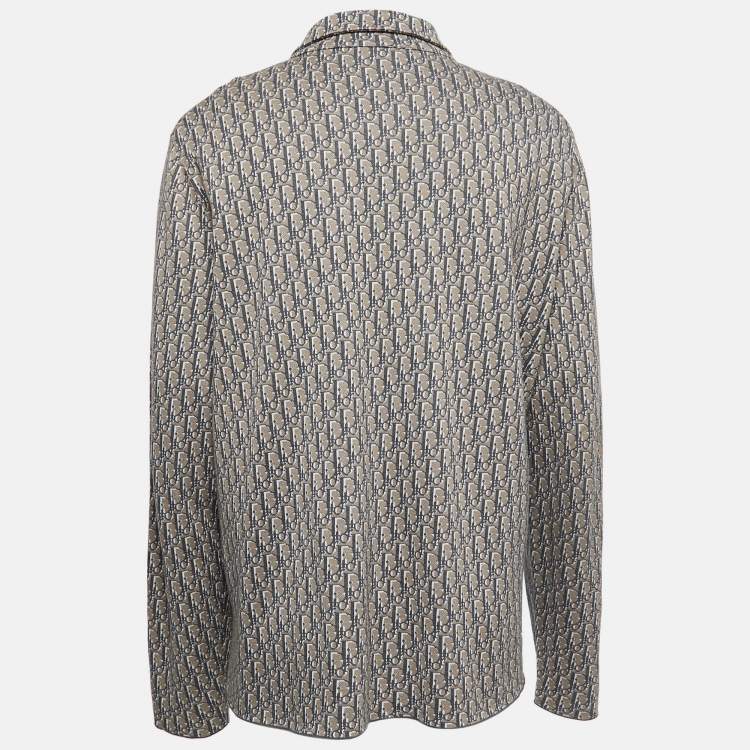 Pre Owned Dior Brown & Grey Oblique Logo Jacquard Knit Button Front Shirt XXL