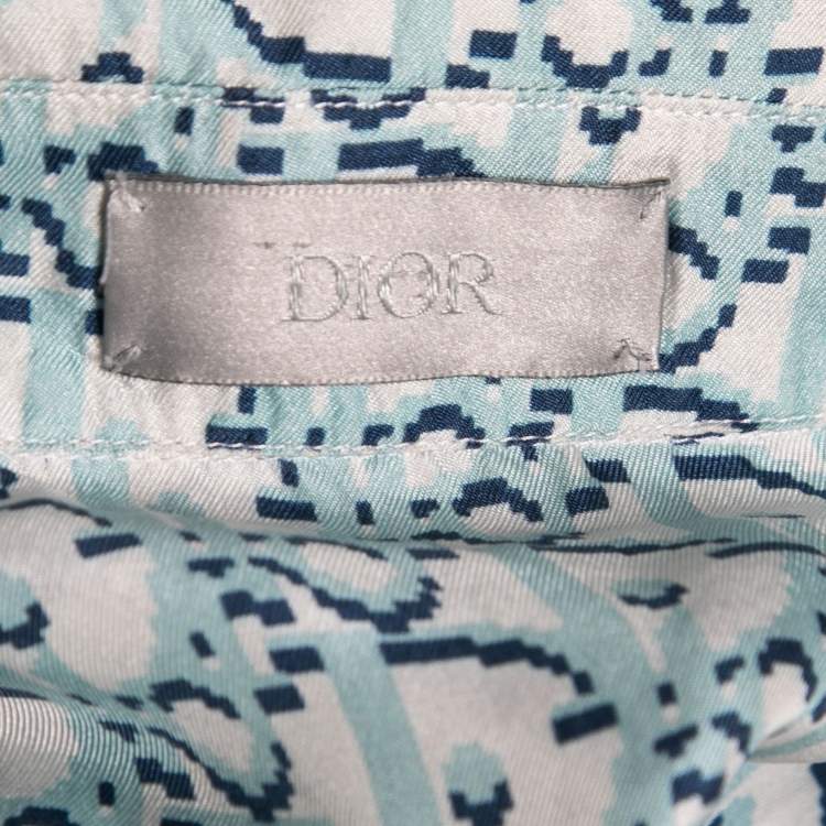 Pre Owned Dior Blue Oblique Silk Button Front Hawaiian Shirt XXL