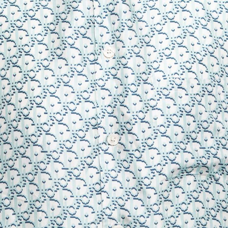 Pre Owned Dior Blue Oblique Silk Button Front Hawaiian Shirt XXL