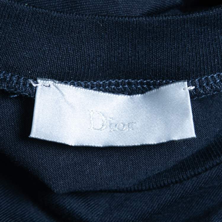 Pre Owned Dior Homme Navy Blue Bee Embroidered Cotton Crew Neck T-Shirt M