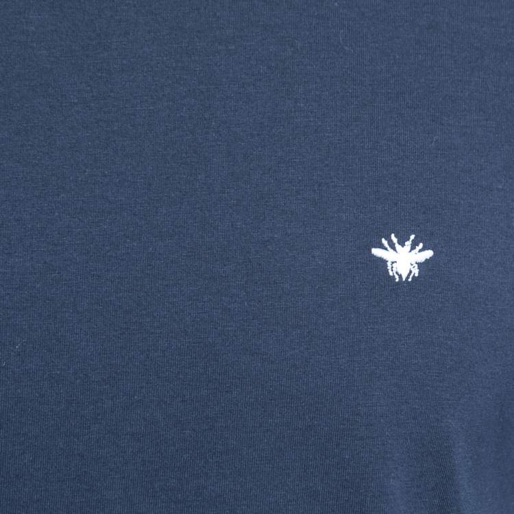 Pre Owned Dior Homme Navy Blue Bee Embroidered Cotton Crew Neck T-Shirt M