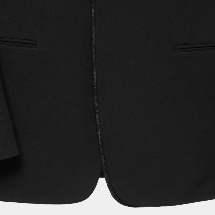 Pre Owned Dior Black Silk Monogram Detail Single Breasted Blazer L