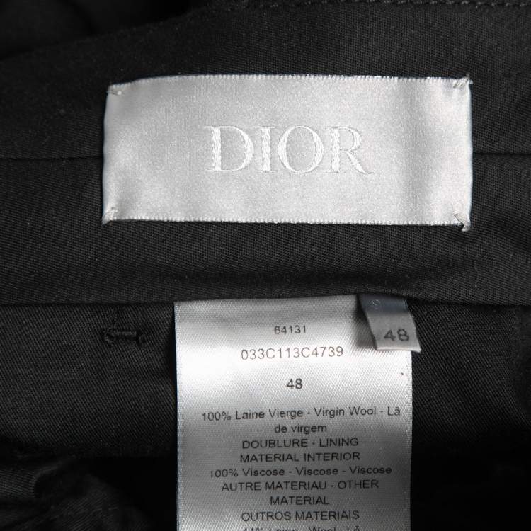 Pre Owned Dior Black Monogram Detail Waist Silk Trousers M