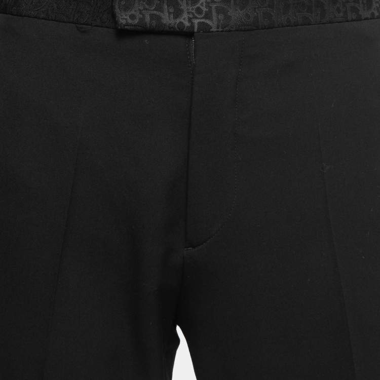 Pre Owned Dior Black Monogram Detail Waist Silk Trousers M