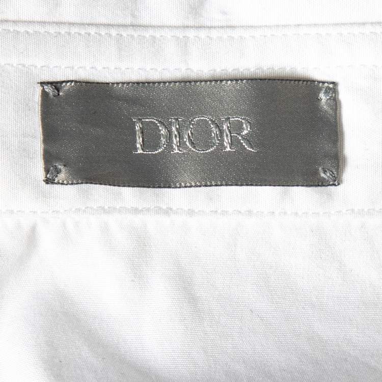 Pre Owned Dior Homme White Bee Embroidered Cotton Short Sleeve Shirt XL