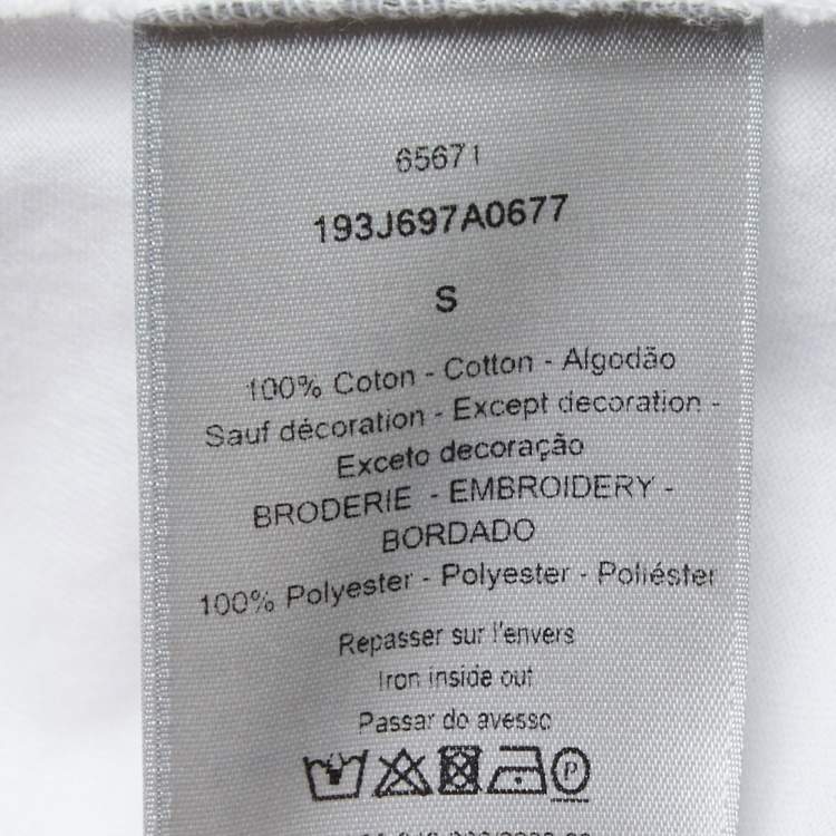 Pre Owned Dior White Logo Embroidered Cotton Crew Neck Half SleeveT-Shirt S